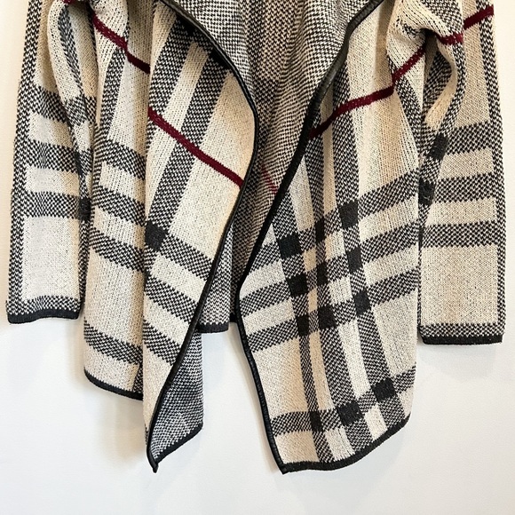 Papillon Plaid Waterfall Open Cardigan Sweater Cream Size M - Picture 5 of 8